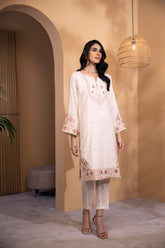 DA-2080 OFF WHITE 2PCS  EMBROIDERED KURTA WITH DUPATTA